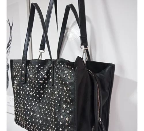 Cartera prune negra con tachas hotsell