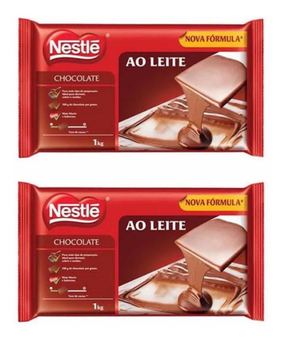 Kit 2 Barra Cobertura Chocolate Nestlé 1 Kg Ao Leite 