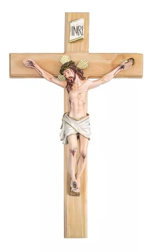 Crucifijo De Pared Grande Madera Pino Y Resina 65cm