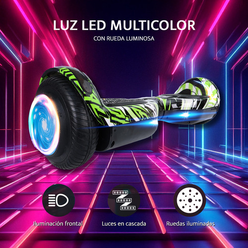 Hoverboard Patineta Eléctrica Bluetooth Luces Led Música Color Verde Modelo 07