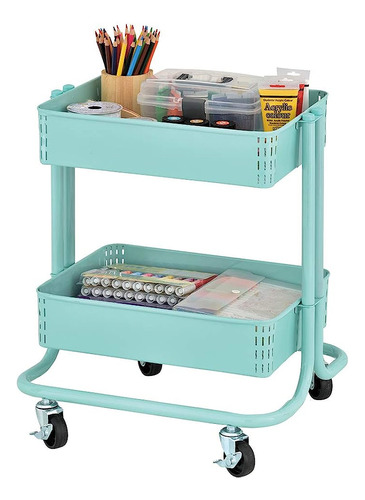 Ecr4kids 2-tier Metal Rolling Utility Cart - Under Desk Offi