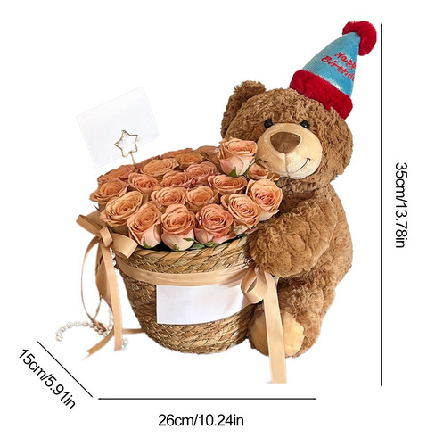 Muñeca Con Forma De Oso, Ramo De Flores Eternas, Cubo Para N