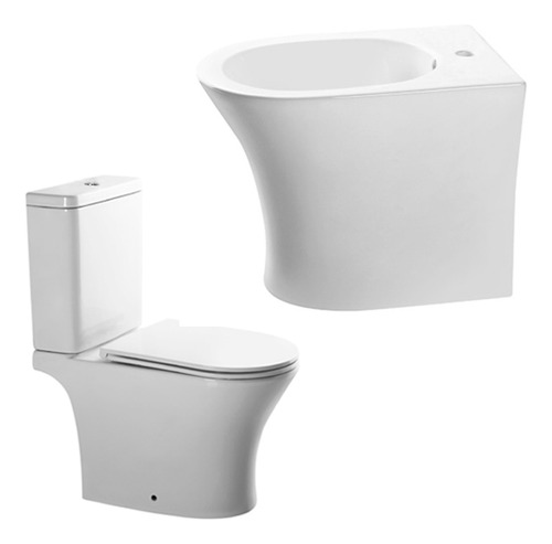 Inodoro Largo Apoyo C/deposito Dual Y Tapa + Bidet 1orificio