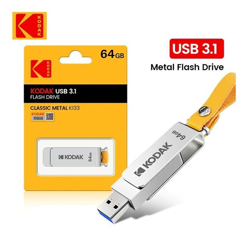 Pen Drive Kodak K133 Metallic Usb 3.1 - 64 GB Cor Prateado