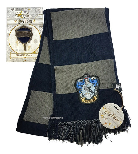 Bufanda Harry Potter Ravenclaw + Pin Licencia Original Rayas