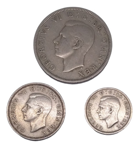  Monedas Inglaterra 1/2 Corona 1 Chelín Y 6 Pence Jorge V I