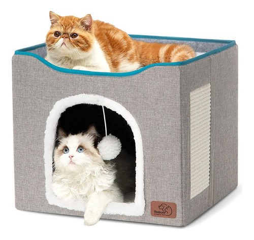 Cama Plegable Y Casa Para Gatos Con Cojín Suave Color Gris