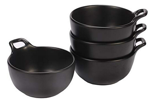 Bol De Postre Cerámico Mate 10 Oz, Set De 4 (negro)