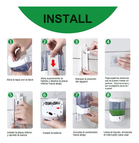 Imagen 9 de 10 de Dispensador Automático De Jabón De Gel Antibacteriano 700ml