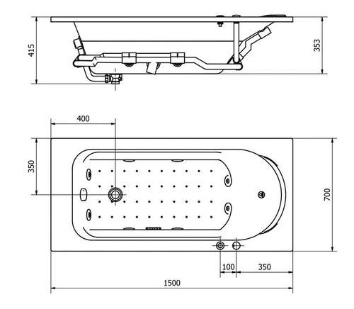 Imagen 3 de 5 de Hidromasaje Jacuzzi Bh150l 8 Jets Acrilico Piazza 150x70