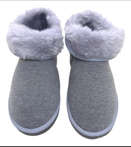 Pantufla Chinela Bota Con Piel Gris