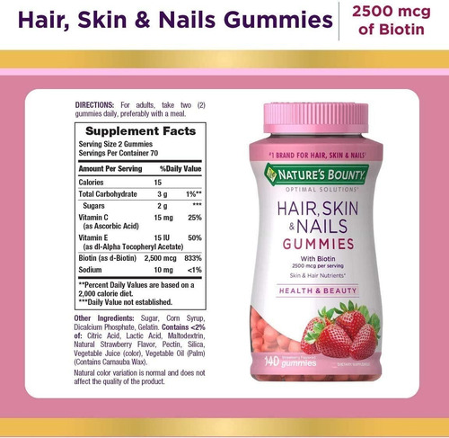 Vitamina Biotina Optimal Solutions Pelo, Piel Y Uñas Gomita