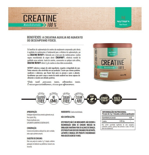 Imagem 5 de 11 de Creatina Nutrify 300g Creatine 100% Monohidratada Creapure Sabor Neutro
