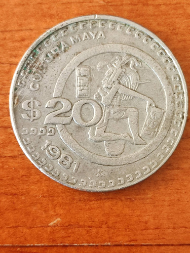 Moneda Cultura Maya, $20, Año 1981.