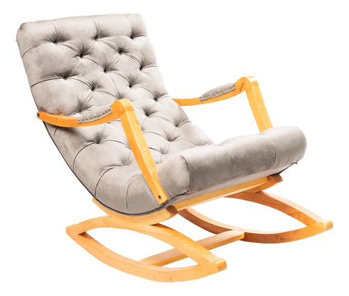 Silla Mecedora Con Apoya Brazo Gris Felpa