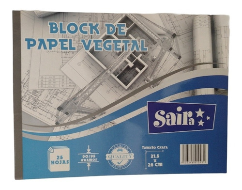 Block De Papel Vegetal Tamaño Carta C/25 Hojas