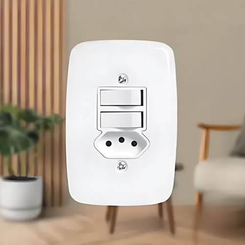 Kit 5 Unidades Interruptor Branco Com Dois Botões Uma Tomada 10a 250v Ideale - Pluzie