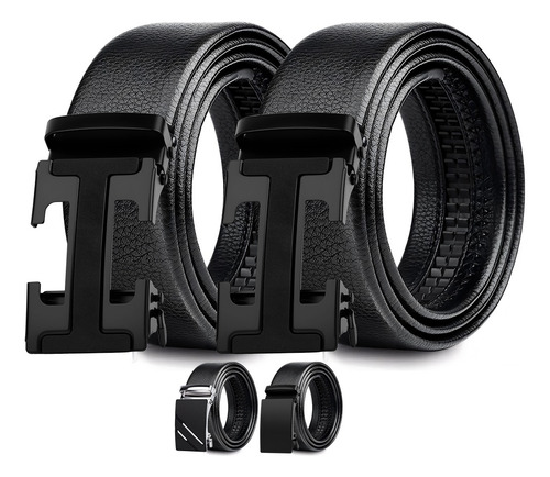 2 Cinturones Negros Con Hebilla Automática Para Hombre H Negra 120cm