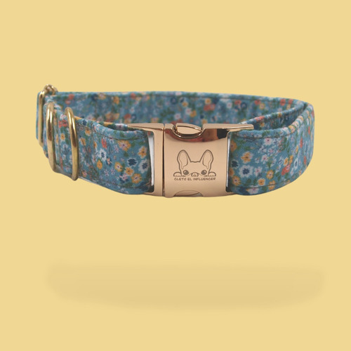 Collar Para Perro 100% Algodón Y Suave - Combina Con Correa Color Flores Con Azul Cleto El Influencer Tamaño Del Collar Chico