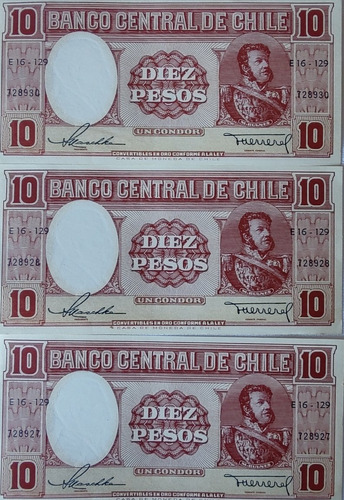 7 Billetes Chile 10 Pesos Maschke Herrera Correlativo (bb68