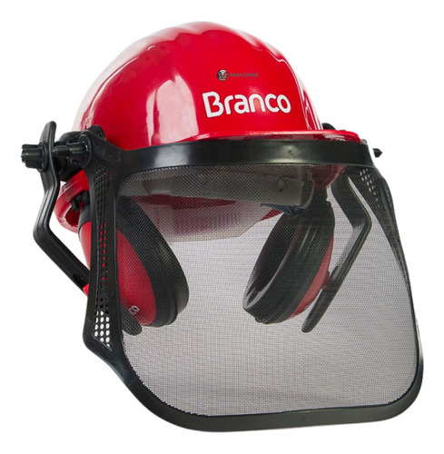 Capacete Acoplado Abafador Para Motosserra Roçadeira Branco Cor Vermelho