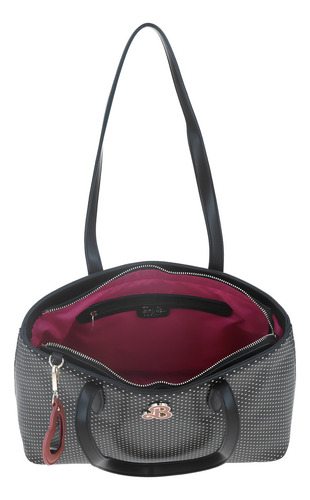 Bolsa Tote Barbie By Gorett Con Espejo Colgante Br23025-3 Color Negro Correa De Hombro Negro Diseño De La Tela Corazones
