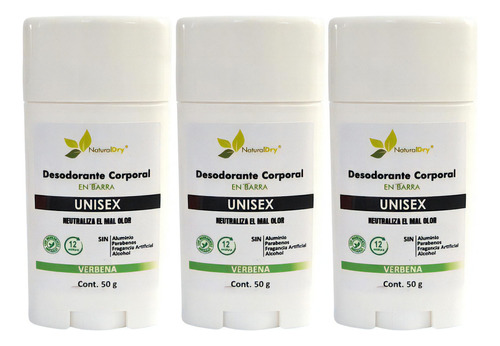 3 Desodorantes Naturales En Barra Natural Unisex - Verbena