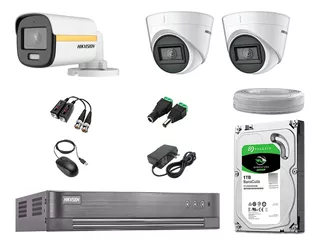 Cámaras Seguridad Kit 3 Hikvision 1080p Colorvu Noche Color