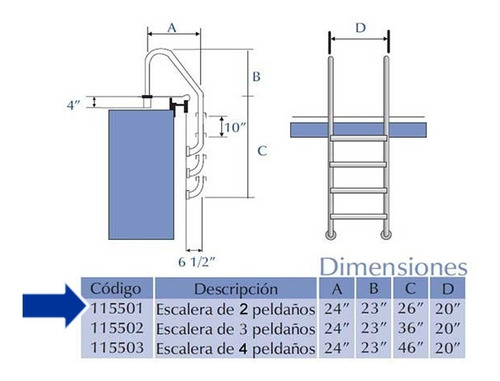 Imagen 2 de 2 de Escalera Acero Inox. 2 Peldaños Marca Vertex
