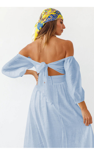 Vestido Con Cuello Cuadrado Y Manga Tipo Farol