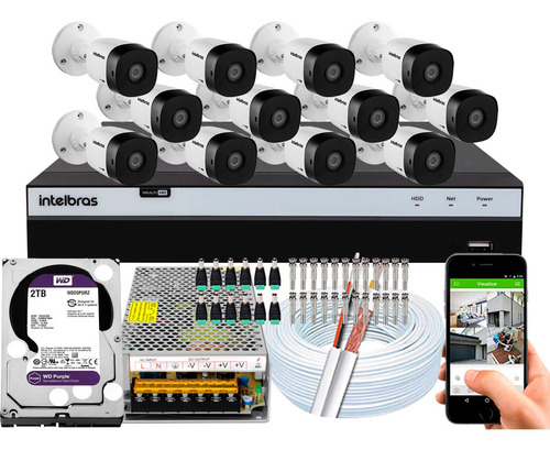 Kit 12 Câmeras 1220b G5 Full Hd Dvr Intelbras 3116 2t Purple