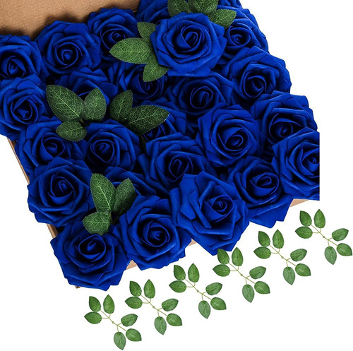 Rosas Artificiales Color Azul Real Para Decoracion - 50 Pcs