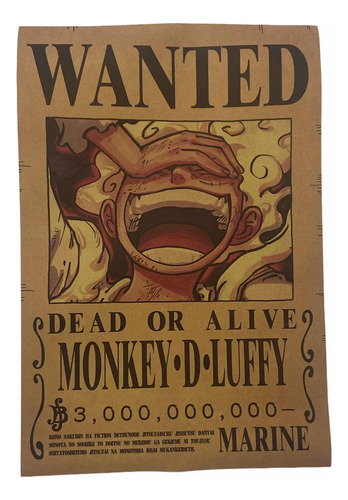 Anime Luffy Gear 5 One Piece Bounty Wanted Post