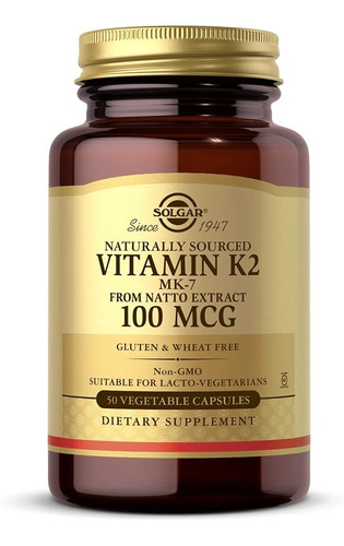Vitamina K-2 100mcg Mk-7 50 Capsulas Vegetales Solgar