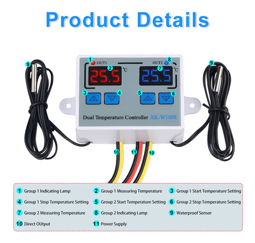 Dual Digital Thermostat Temperature Controller Two Relay