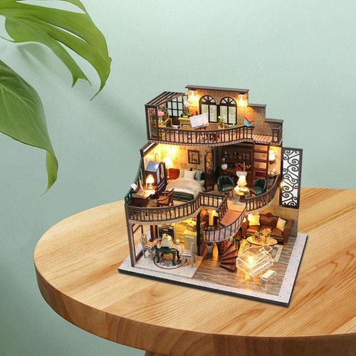 Mini Casa De Muñecas Ensamblar Kits Diy Villa En Miniatura