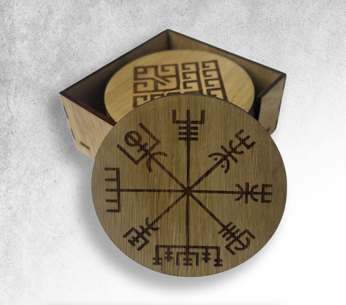 Pack 6 Posa Vasos De Madera Runas Nordicas