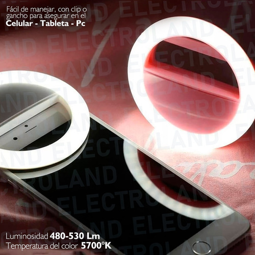 Aro Luz Led Selfies Celular Tablet Pc Linterna Anillo 8.5 Cm