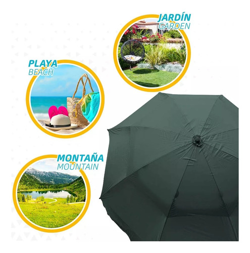 Parasol De 3.3m Diámetro Para Jardín - Sombrilla Playa P70 Verde Lisa