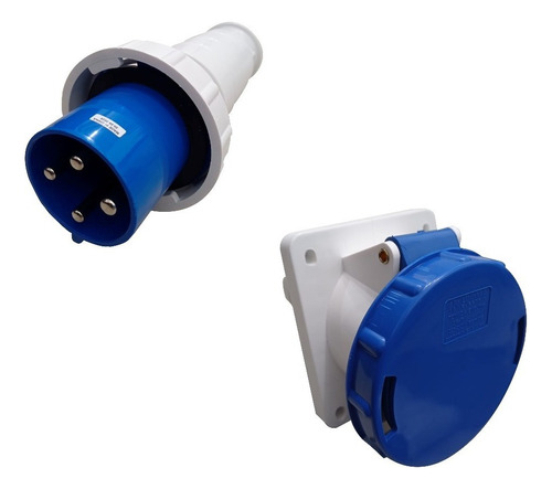 Plugue Industrial + Tomada Embutir 63a 3p+t Ip67 220/240vca Cor Azul