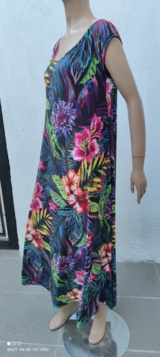Vestido Largo Seda Fría Estampado Cuello Bote