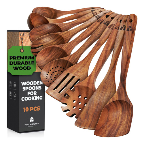 Cucharas De Madera Para Cocinar, Juego De 10 Utensilios De C