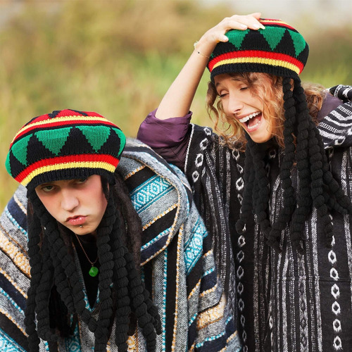 Sombrero Rasta Con Peluca Negra Trenzada Y Trenzas