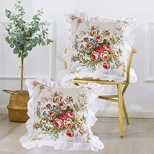 Funda Cojín Flores 18x18 - Set De 2 - Algodón - Blanco -