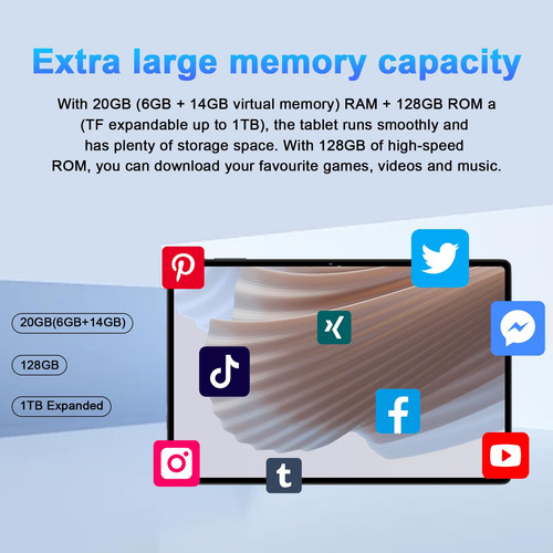 Tablet Suaat 10.1 Android 14 20 Gb Ram 128 Gb Rom 1 Tb Negr