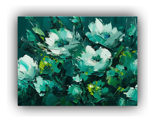 90x60cm Cuadro Decorativo Flores Verdes Azules Estilo Neo-no