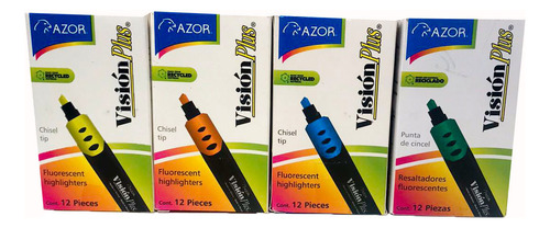 Marcatextos, Vision Plus, 4 Paq/4 Colores De 12pzs C/u. Amarillo