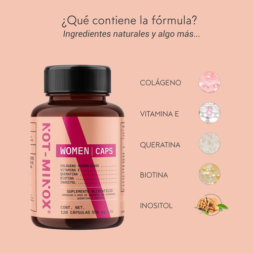 Imagen 3 de 6 de Capsulas Not Minox Mujer Crecimiento Cabello Queratina Vit E Sabor Neutral