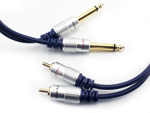 Cable De Audio 2 Rca A 2 Plug De 1/4 Mono 6.35mm 5,5 Metros