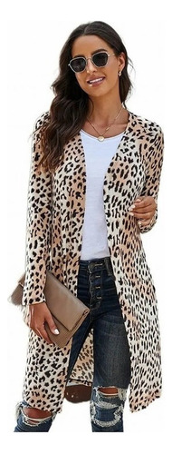 Cárdigan Sueter Animal Print Leopardo Largo Moderno Casu [s]